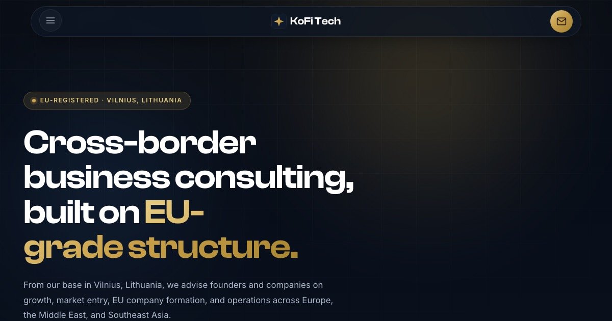 KoFi Tech tarptautinių verslo konsultacijų svetainė